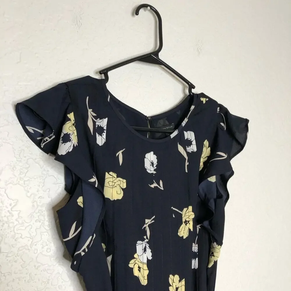 Ann Taylor navy blue yellow white floral jumpsuit size 2
